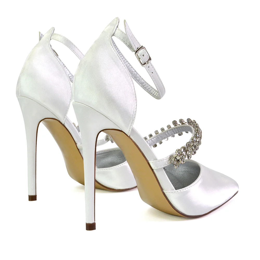 Giana Pointed Toe Strappy Stiletto High Heel Court Wedding Shoes in Silver Glitter - Image 35