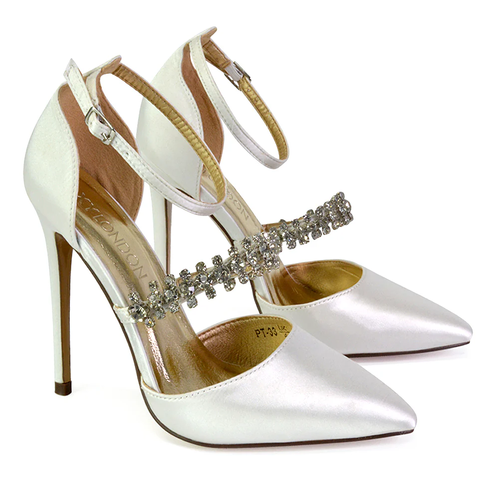 Giana Pointed Toe Strappy Stiletto High Heel Court Wedding Shoes in Silver Glitter - Image 41