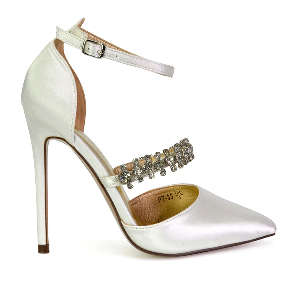 Giana Pointed Toe Strappy Stiletto High Heel Court Wedding Shoes in Silver Glitter - Image 43