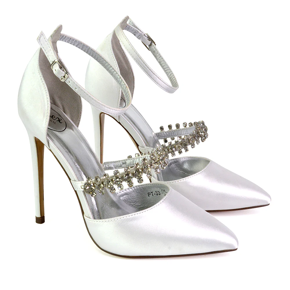 Giana Pointed Toe Strappy Stiletto High Heel Court Wedding Shoes in Silver Glitter - Image 6