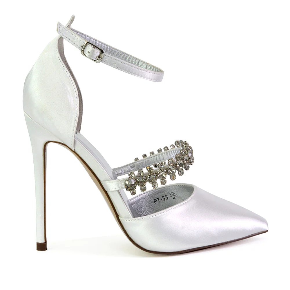 Giana Pointed Toe Strappy Stiletto High Heel Court Wedding Shoes in White - Image 13