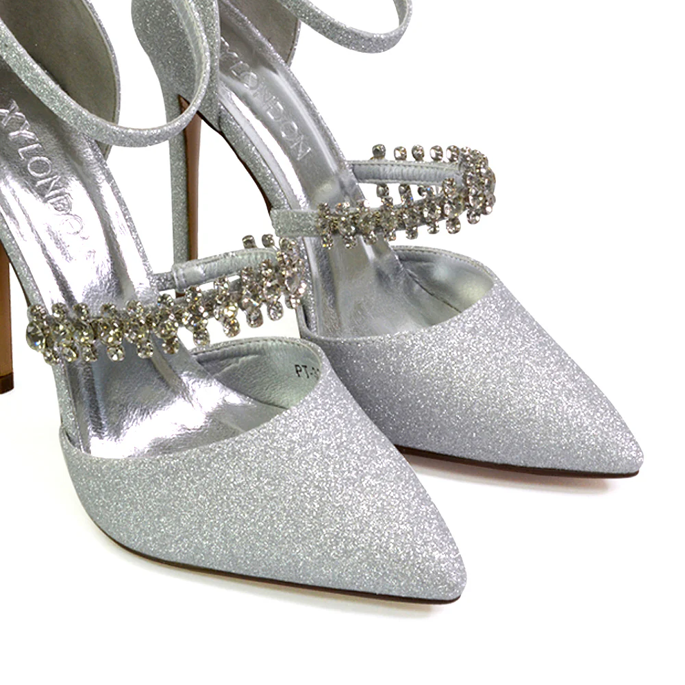 Giana Pointed Toe Strappy Stiletto High Heel Court Wedding Shoes in White - Image 77
