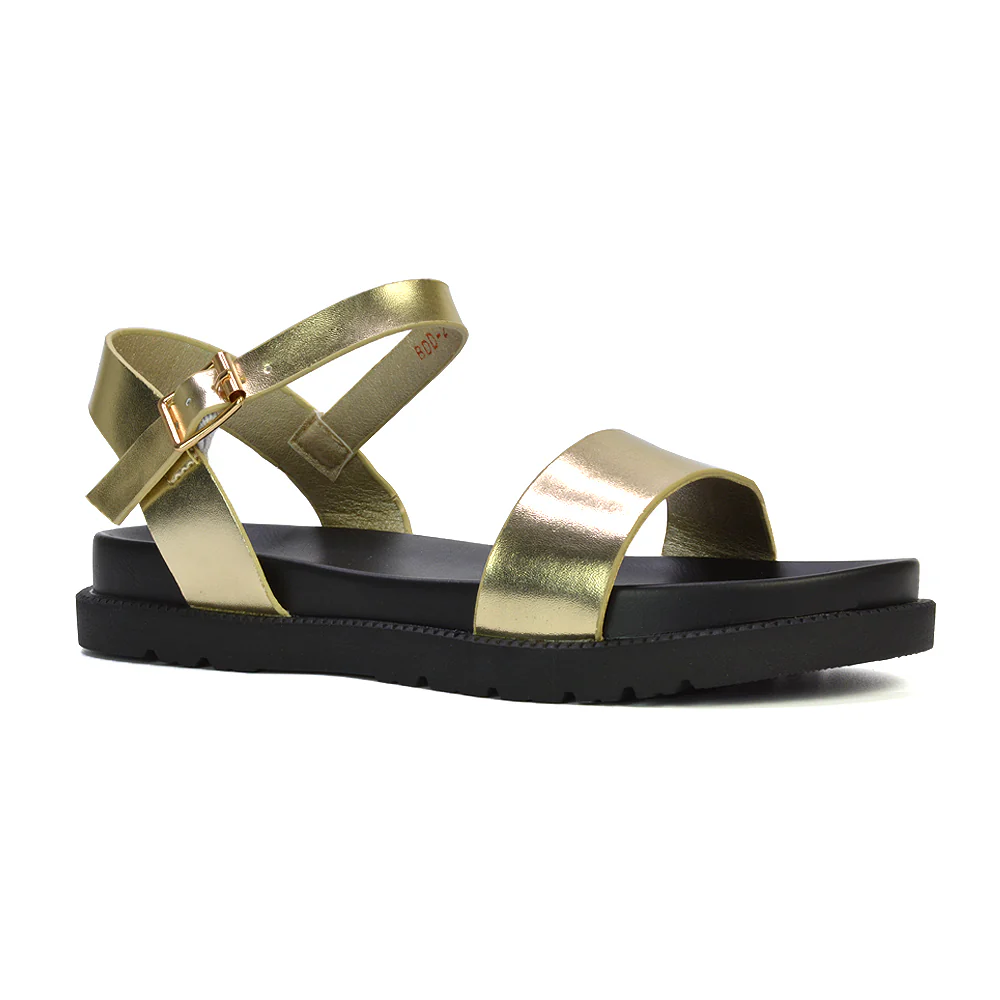 Grace Womens Flatform Ankle Buckle Strappy Summer Sandals in Black Synthetic Leather - Image 14