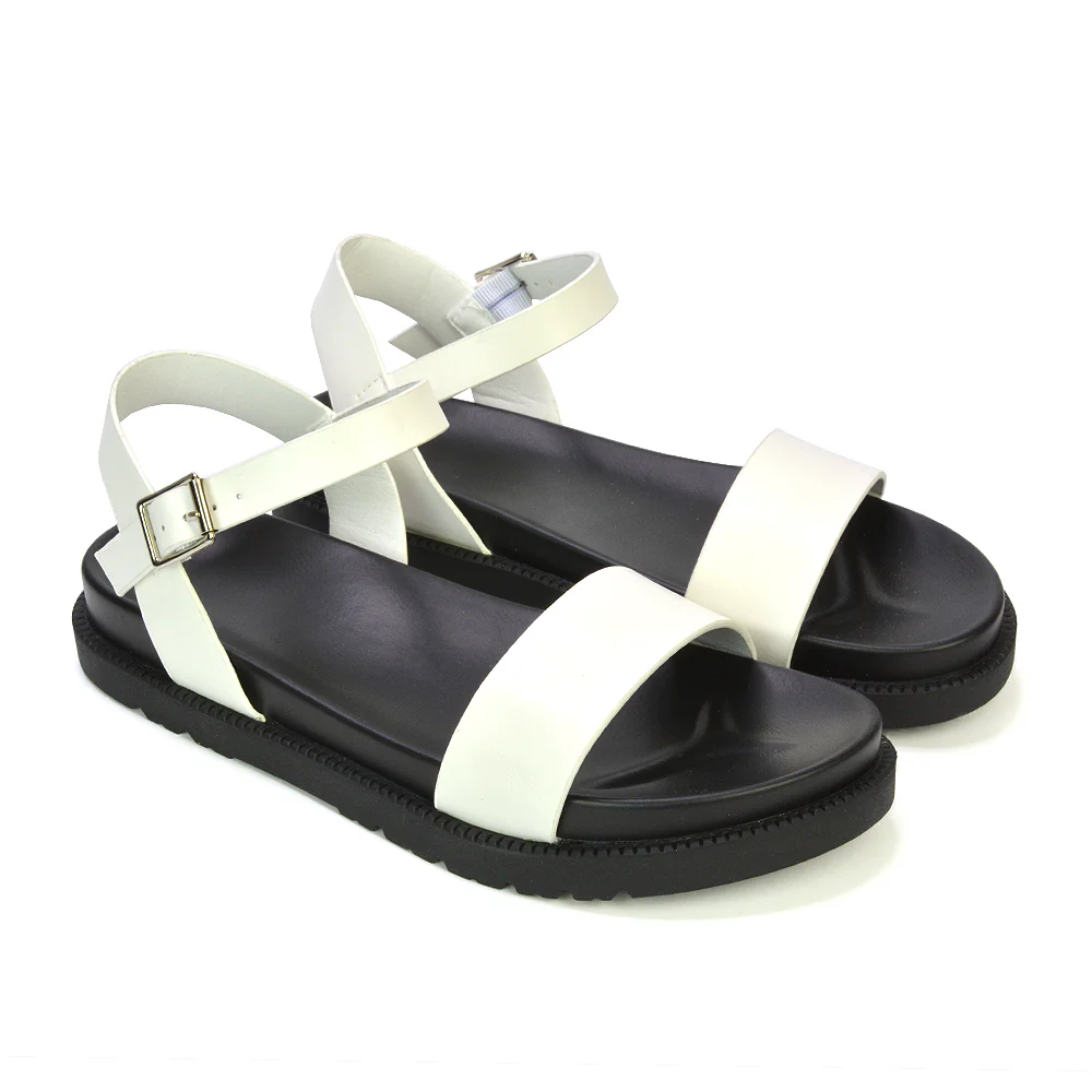 Grace Womens Flatform Ankle Buckle Strappy Summer Sandals in Black Synthetic Leather - Image 7