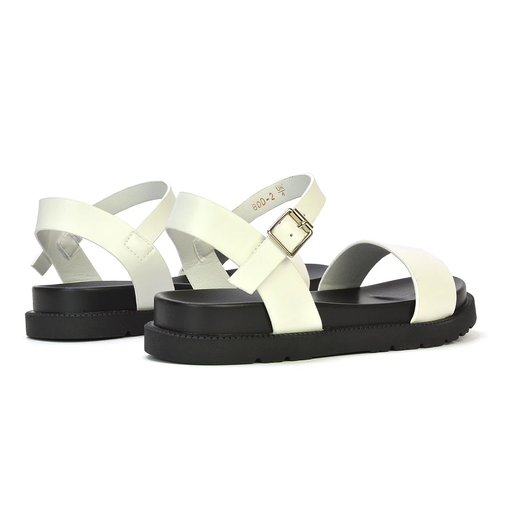 Grace Womens Flatform Ankle Buckle Strappy Summer Sandals in Black Synthetic Leather - Image 9