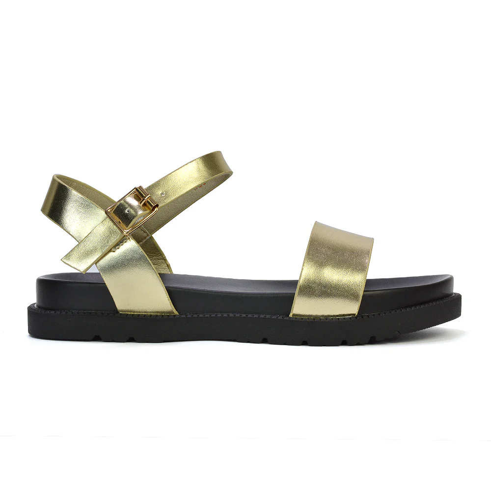 Grace Womens Flatform Ankle Buckle Strappy Summer Sandals in Gold Metallic - Image 4