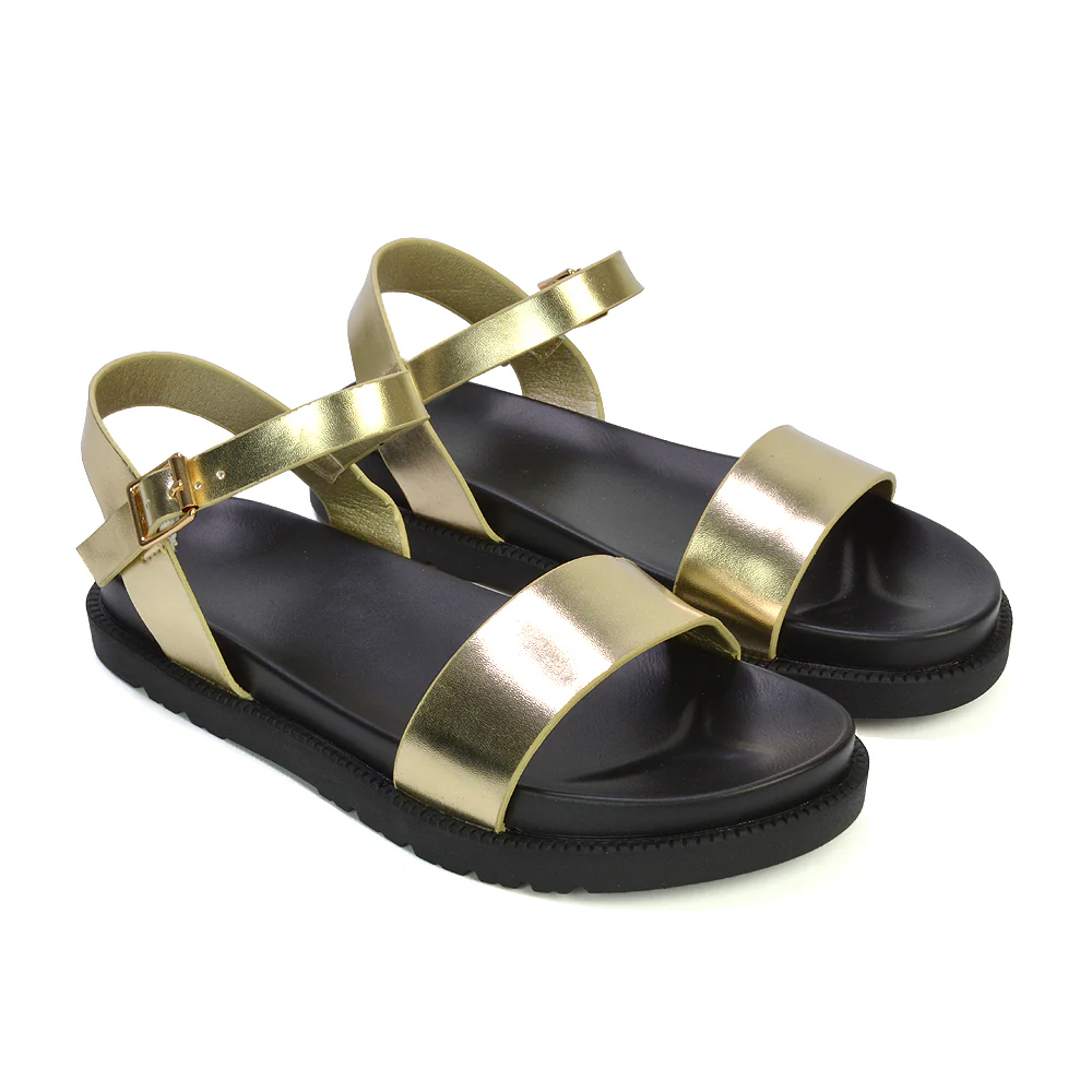 Grace Womens Flatform Ankle Buckle Strappy Summer Sandals in White Synthetic Leather - Image 10