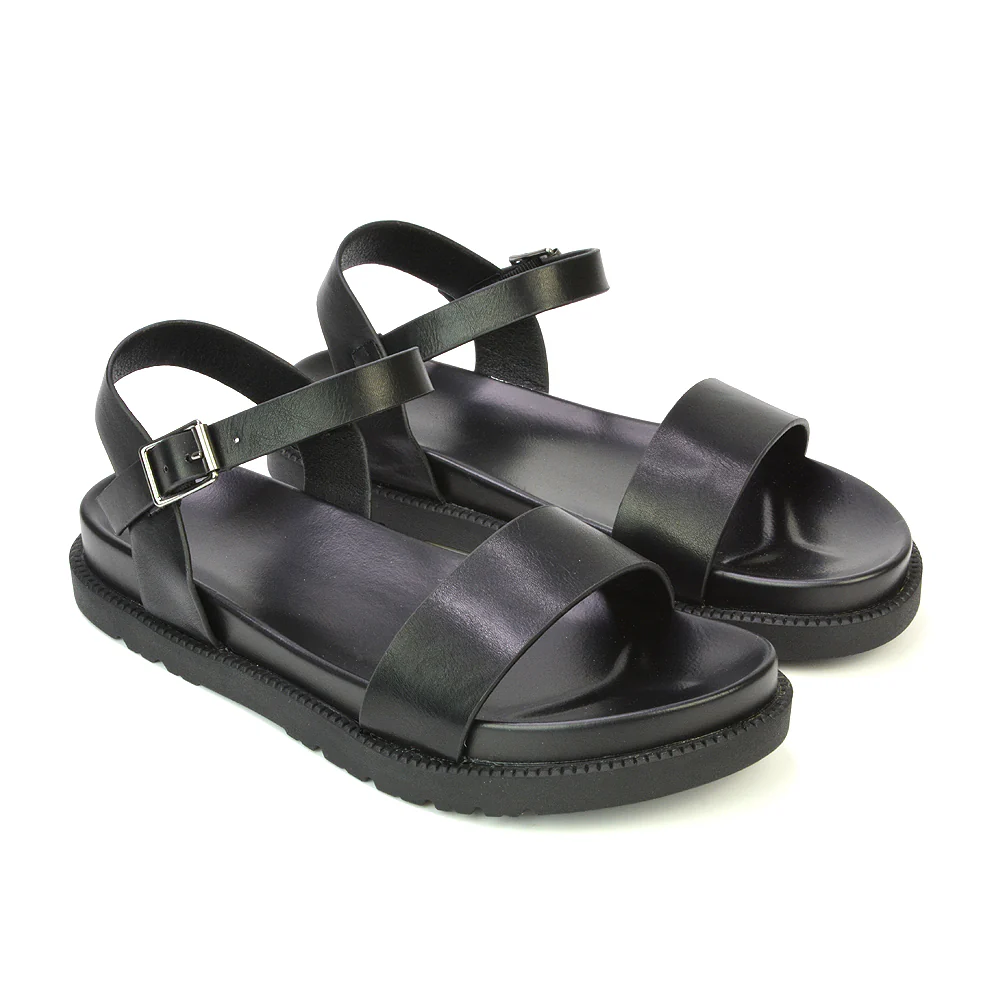 Grace Womens Flatform Ankle Buckle Strappy Summer Sandals in White Synthetic Leather - Image 13