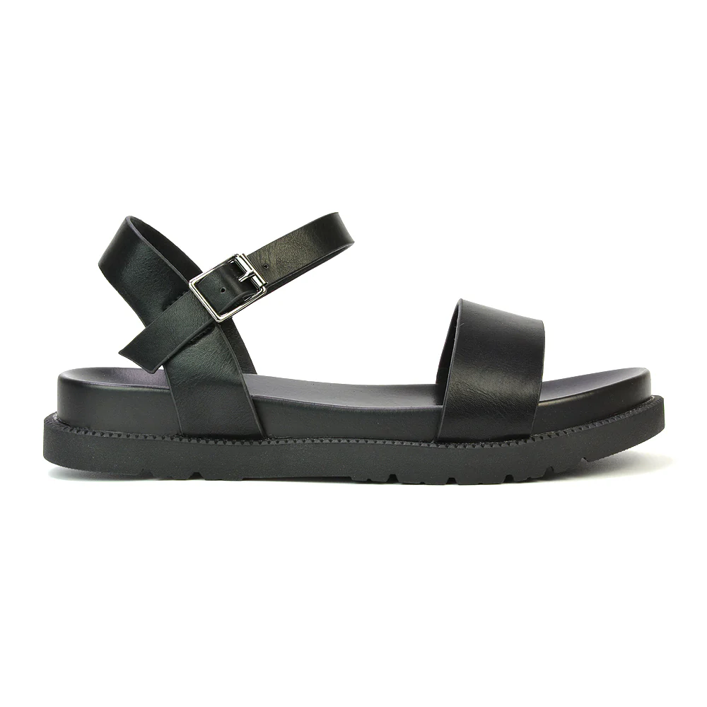 Grace Womens Flatform Ankle Buckle Strappy Summer Sandals in White Synthetic Leather - Image 15