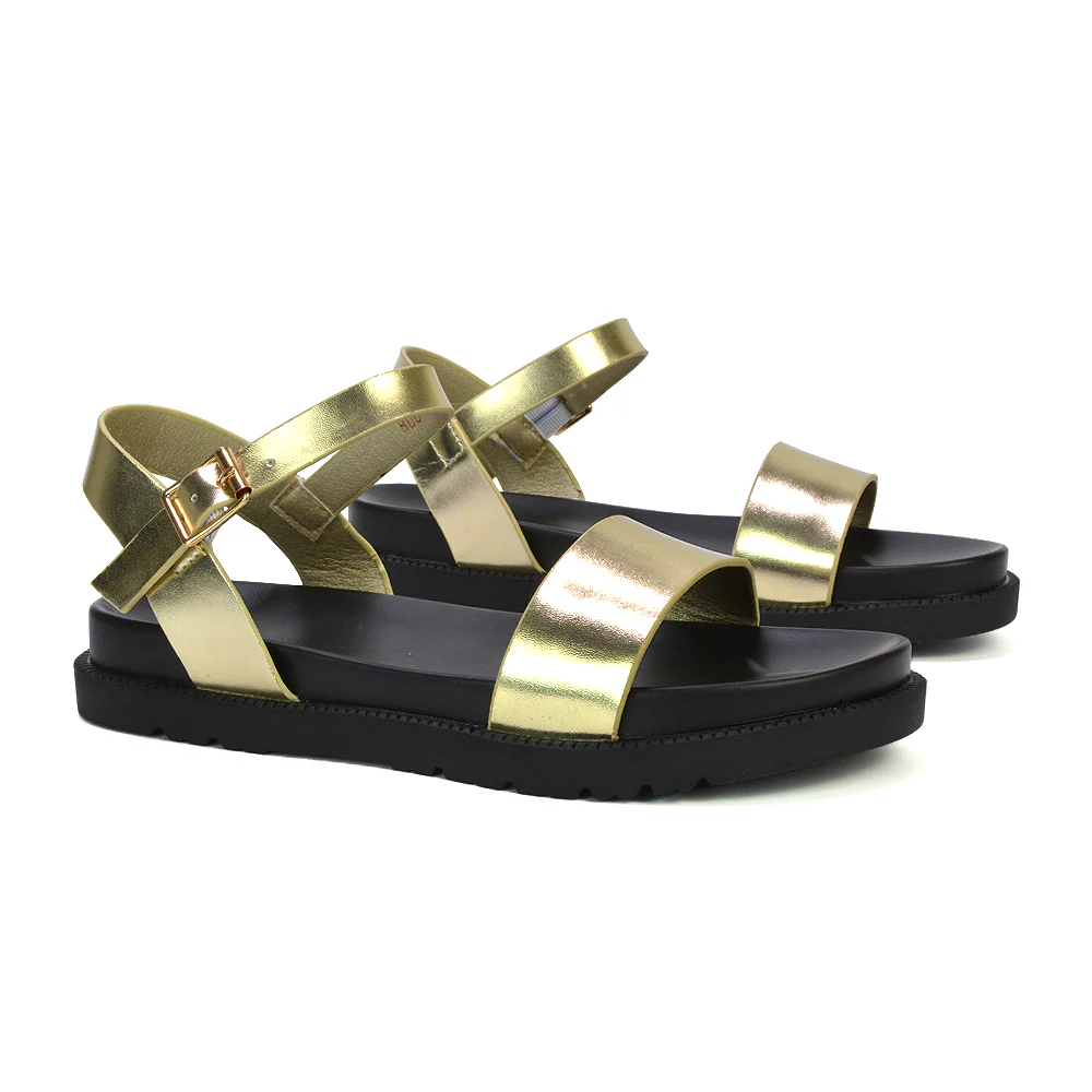 Grace Womens Flatform Ankle Buckle Strappy Summer Sandals in White Synthetic Leather - Image 6