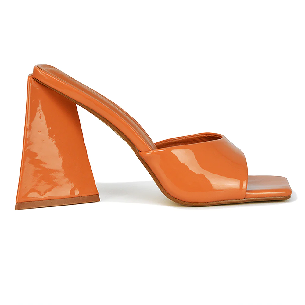 Gracia Square Peep Toe Sculptured Flared Block Heeled Mules in White Patent - Image 95