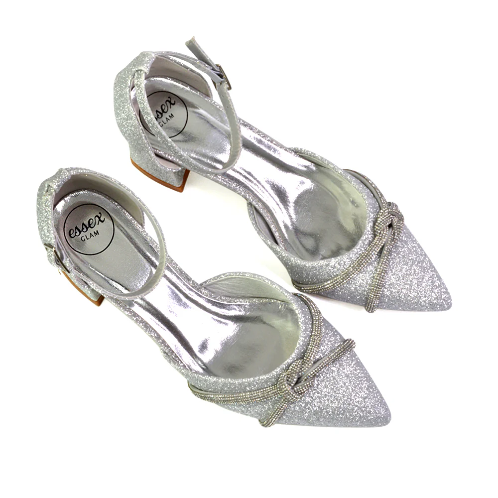 Gracie Diamante Strappy Mid Block Heel Sandals With a Pointed Toe in Black - Image 23