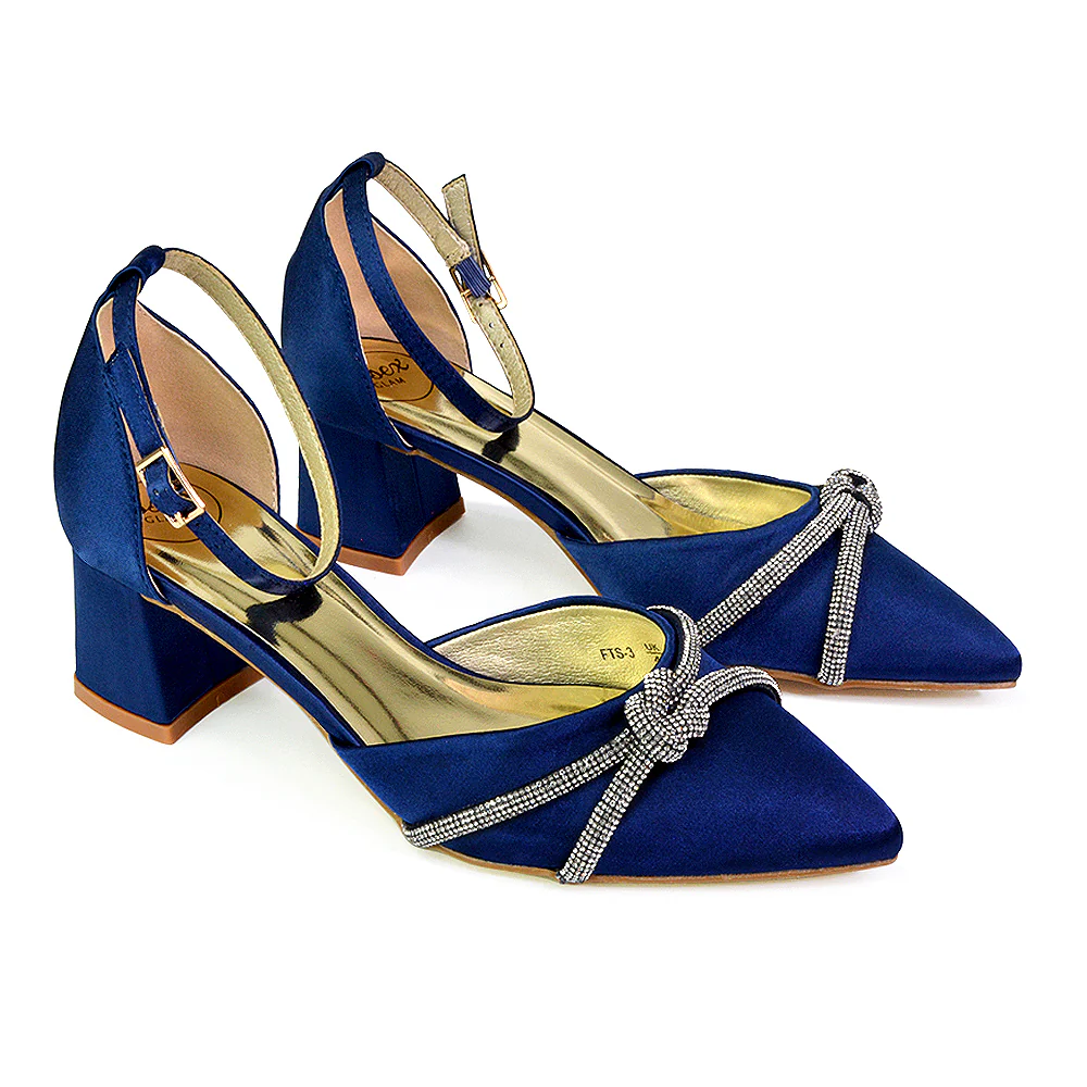 Gracie Diamante Strappy Mid Block Heel Sandals With a Pointed Toe in Brown Satin - Image 13