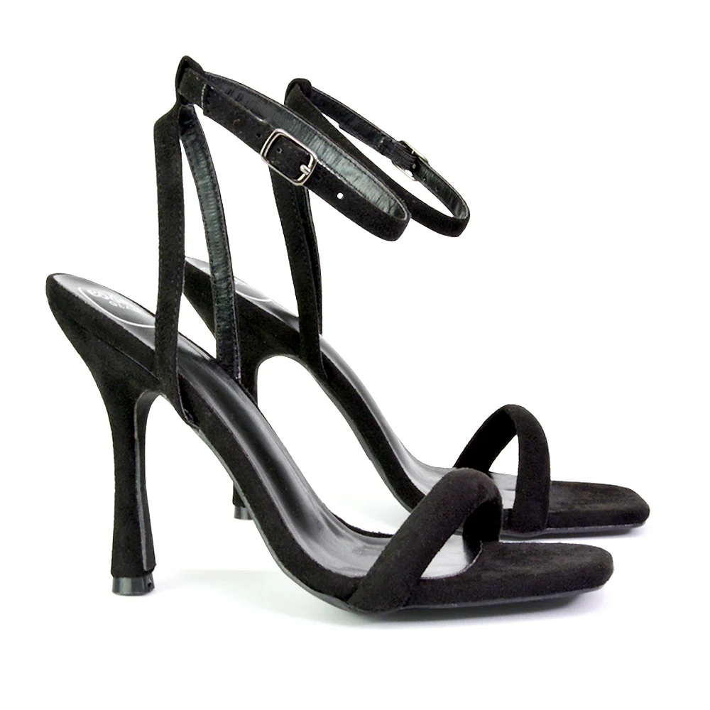 Greta Strappy Square Toe Barely There Stiletto High Heels in Black - Image 118