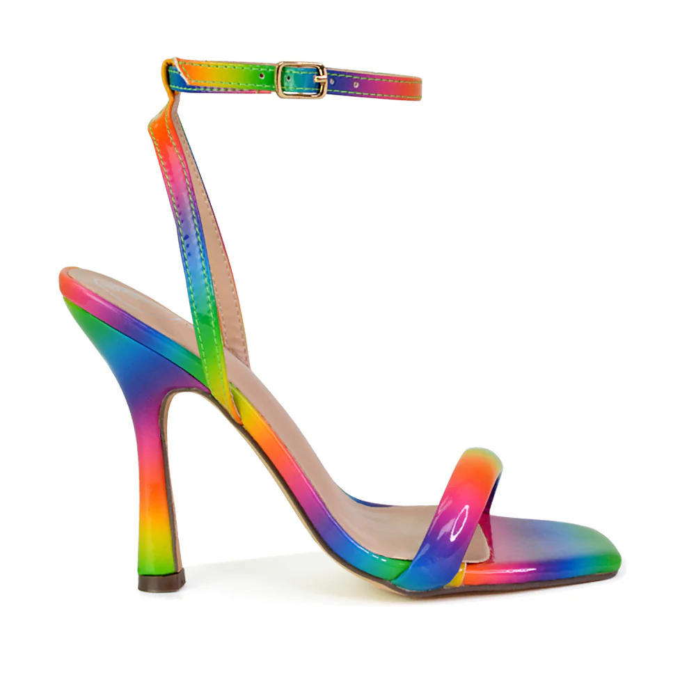 Greta Strappy Square Toe Barely There Stiletto High Heels in Black - Image 84