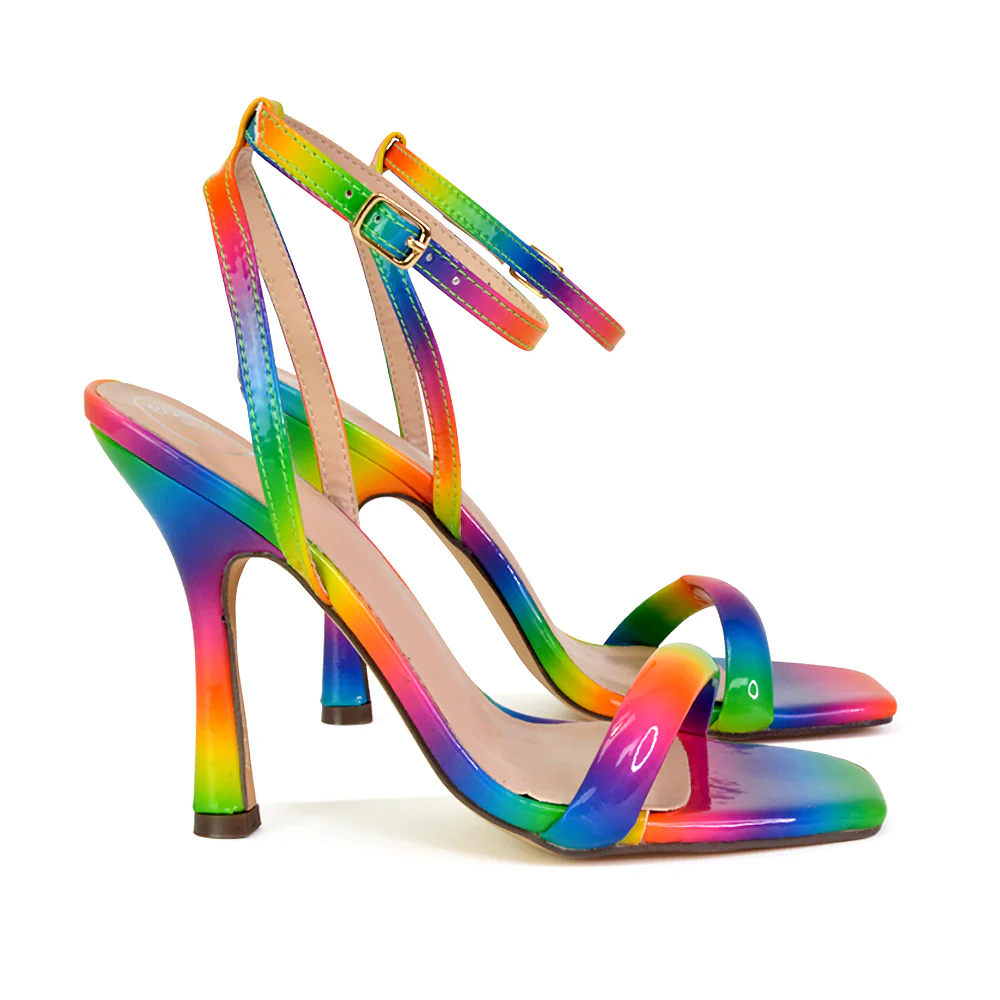Greta Strappy Square Toe Barely There Stiletto High Heels in Black - Image 96