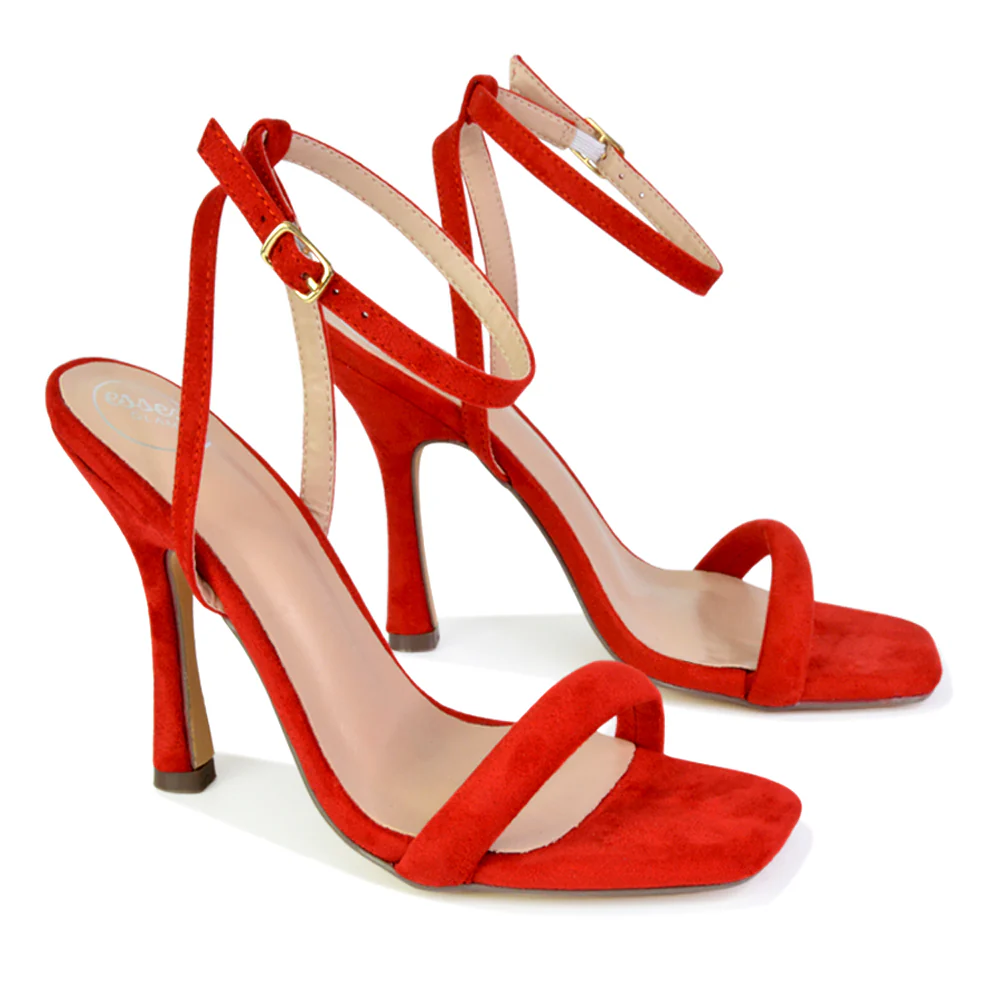 Greta Strappy Square Toe Barely There Stiletto High Heels in White - Image 23
