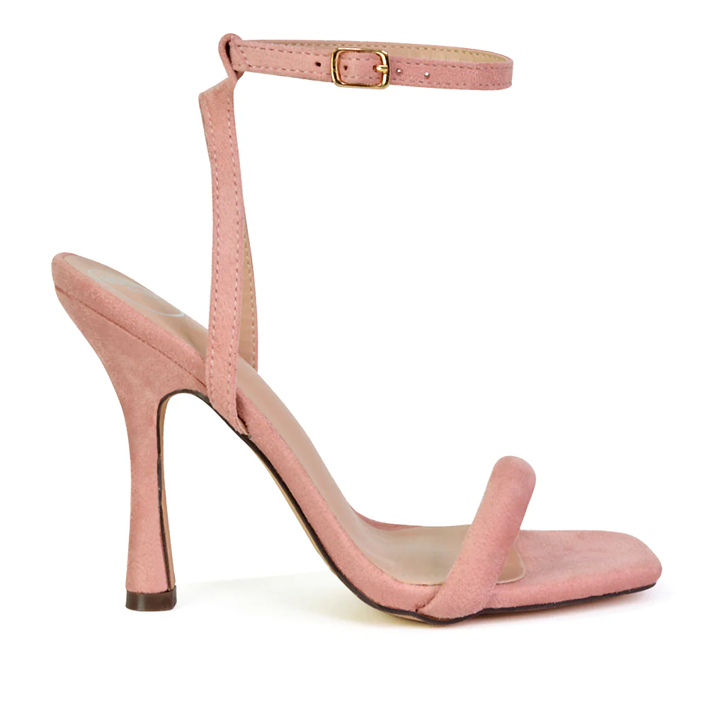 Greta Strappy Square Toe Barely There Stiletto High Heels in White - Image 70