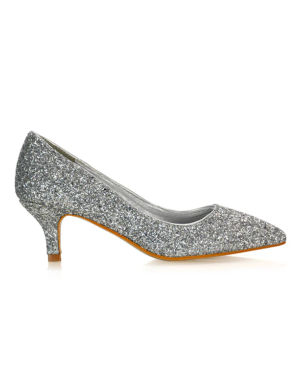 Gwyneth Womens Pointed Toe Stiletto Low Kitten Court Heel Pumps in Black Glitter - Image 97
