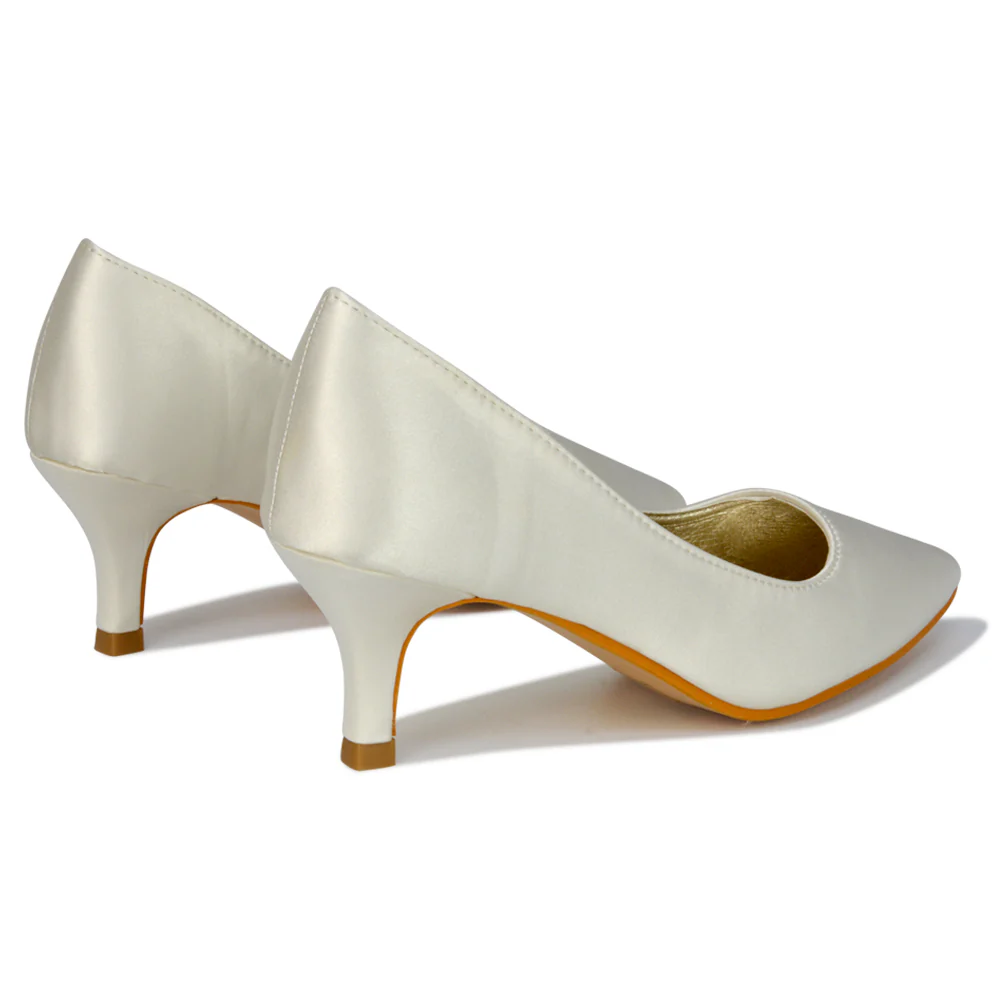 Gwyneth Pointed Toe Stiletto Low Kitten Court Heel Pumps in White Synthetic Leather - Image 75