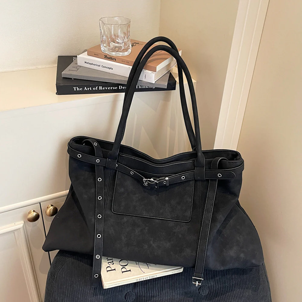 Hadley Women's Large Shoulder Double Belted Tote Bag in Black - Image 2