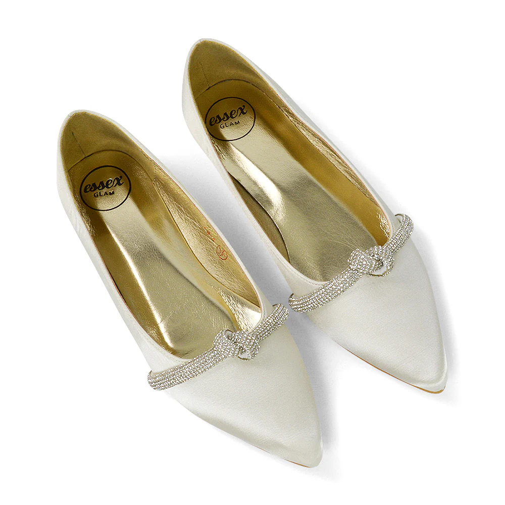 Halley Flat Heel Pointed Toe Sparkly Wedding Embellished Diamante Bridal Pumps in Rose Gold - Image 67