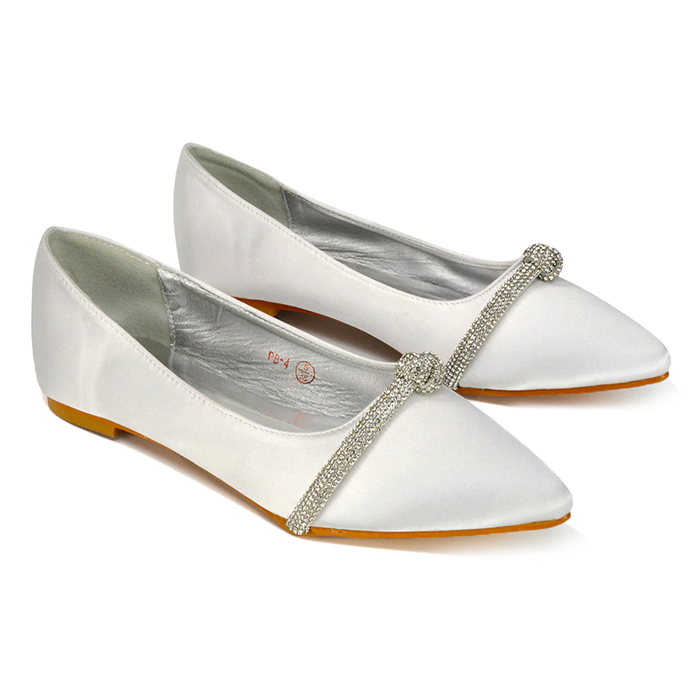 Halley Flat Heel Pointed Toe Sparkly Wedding Embellished Diamante Bridal Pumps in Silver - Image 16