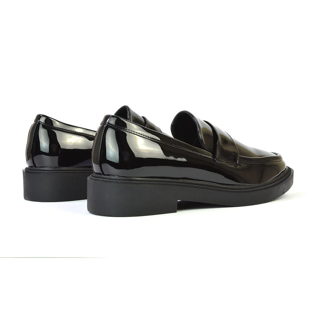 Hanah Chunky Loafers Flat Back To School Shoes In Black Patent - Image 23