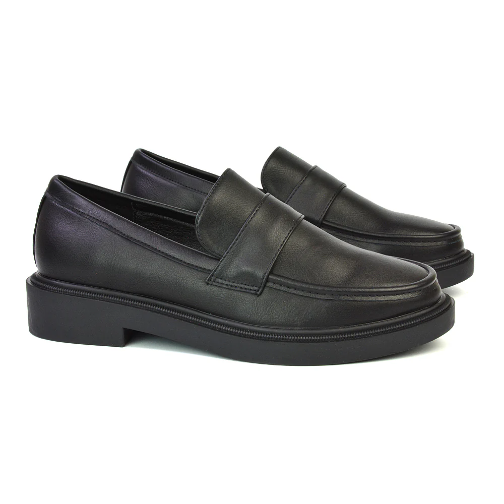Hanah Chunky Loafers Flat Back To School Shoes In Black Patent - Image 47