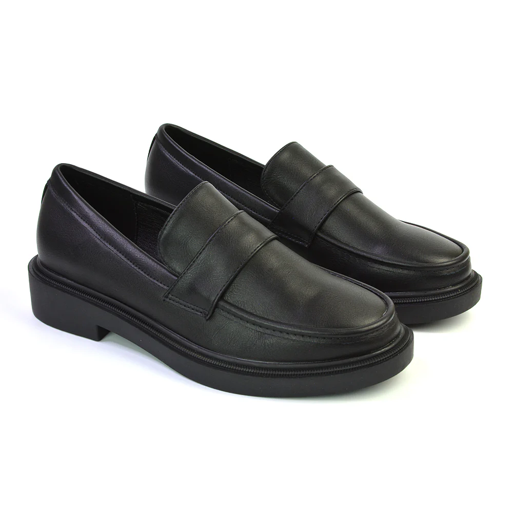 Hanah Chunky Loafers Flat Back To School Shoes In Black Patent - Image 50
