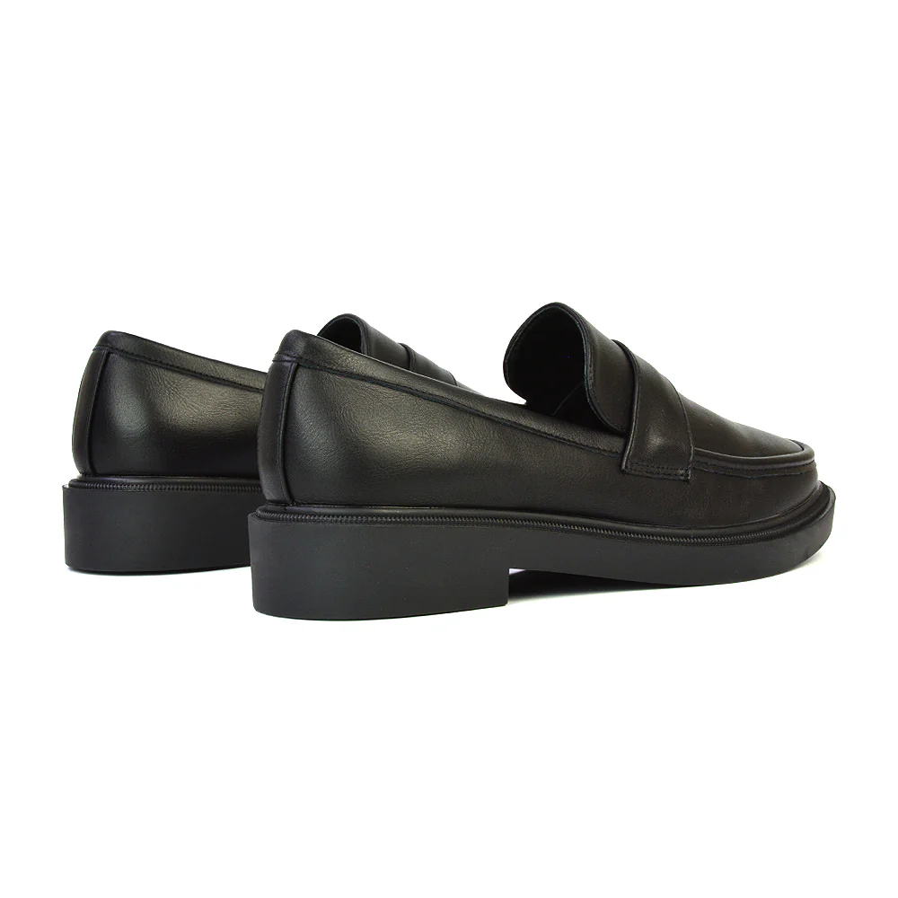 Hanah Chunky Loafers Flat Back To School Shoes In Black Patent - Image 51