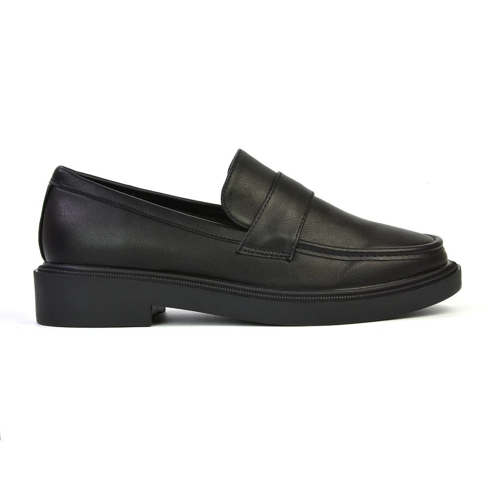 Hanah Chunky Loafers Flat Back To School Shoes In Black Patent - Image 59
