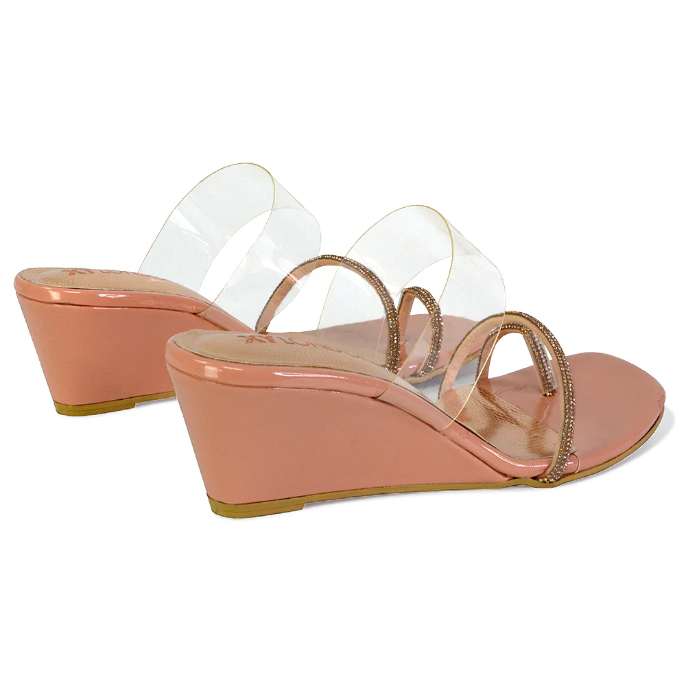 Hayes Perspex Strappy Toe Post Diamante Wedge Heel Sandals in Gold - Image 120