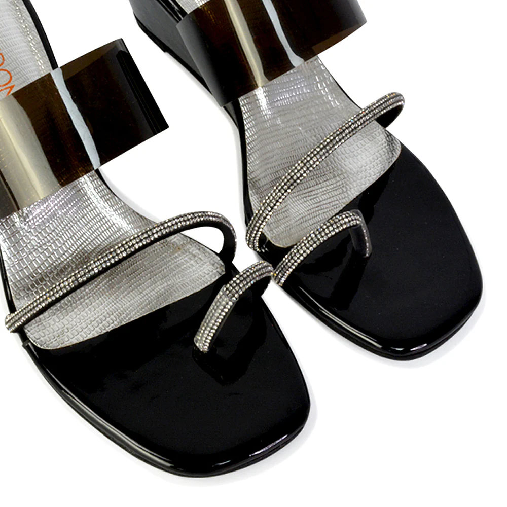 Hayes Perspex Strappy Toe Post Diamante Wedge Heel Sandals in Gold - Image 152