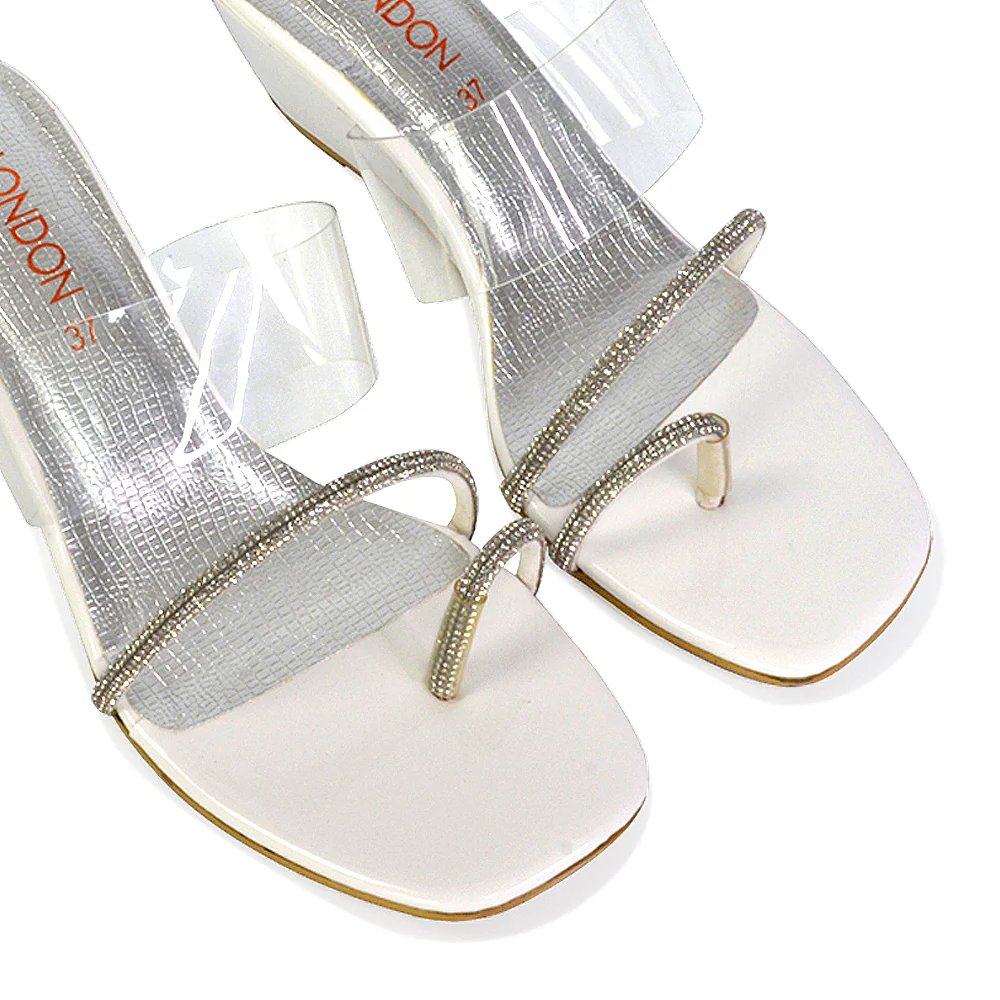 Hayes Perspex Strappy Toe Post Diamante Wedge Heel Sandals in Gold - Image 27