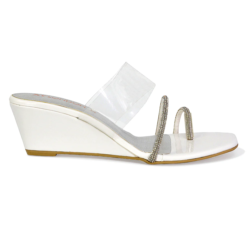 Hayes Perspex Strappy Toe Post Diamante Wedge Heel Sandals in Gold - Image 8