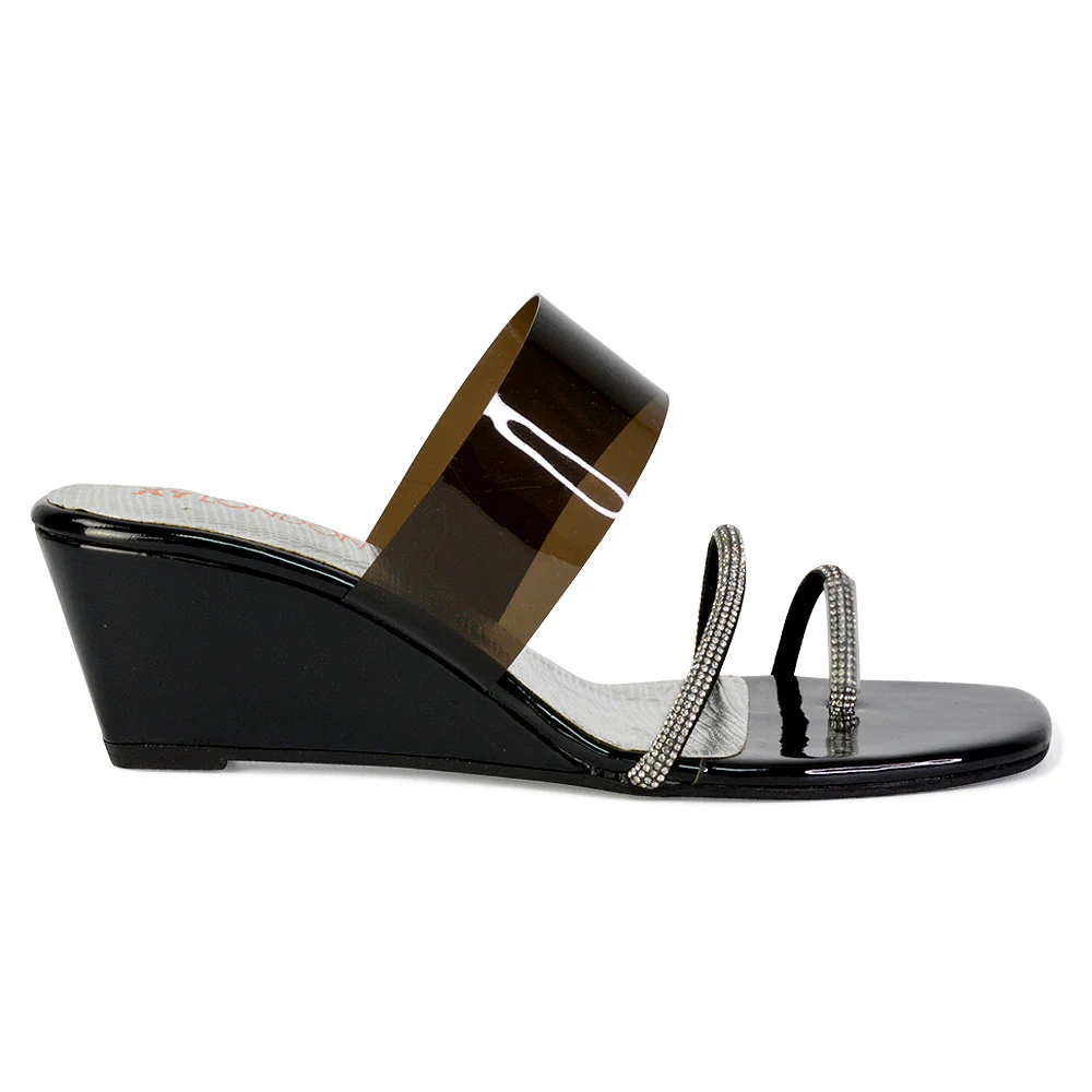 Hayes Perspex Strappy Toe Post Diamante Wedge Heel Sandals in White - Image 148