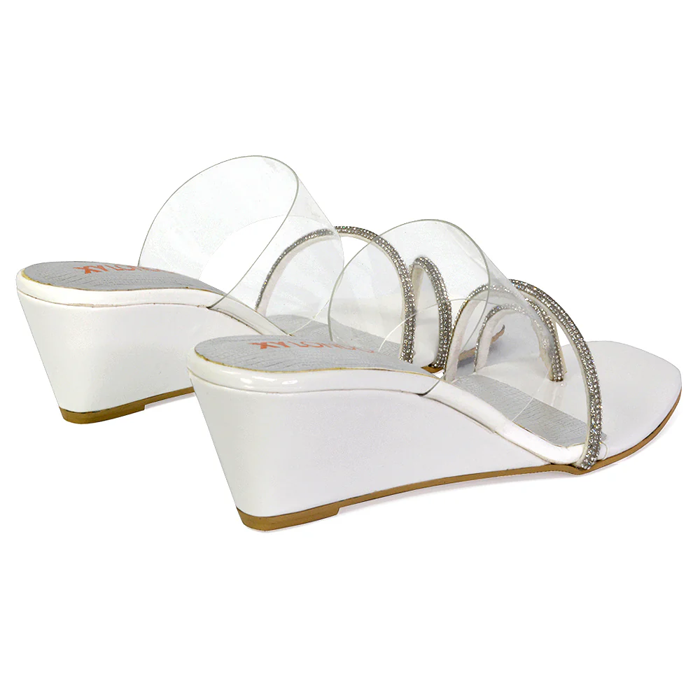 Hayes Perspex Strappy Toe Post Diamante Wedge Heel Sandals in White - Image 35