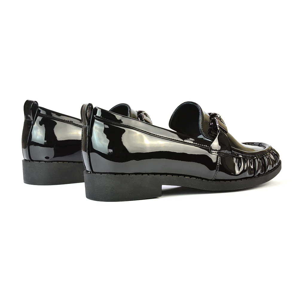 Heidi Chain Detail Ruched Loafer Back to School Shoes in Black Faux Suede - Image 7