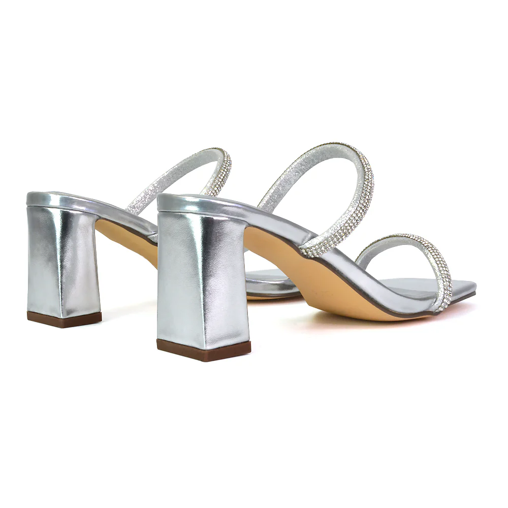 Holden Diamante Strap Square Toe Mid Block Heel Sandal Mules in Gold - Image 17