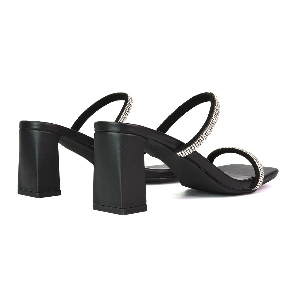 Holden Diamante Strap Square Toe Mid Block Heel Sandal Mules in Gold - Image 87