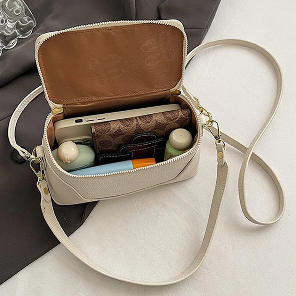Holly Mini Crossbody Zip Up Tote Bag With Adjustable Shoulder Strap in Beige - Image 2