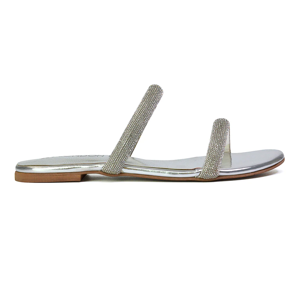Hope Slip On Sparkly Bridal Shoes Summer Diamante Flat Sandals in Black - Image 10