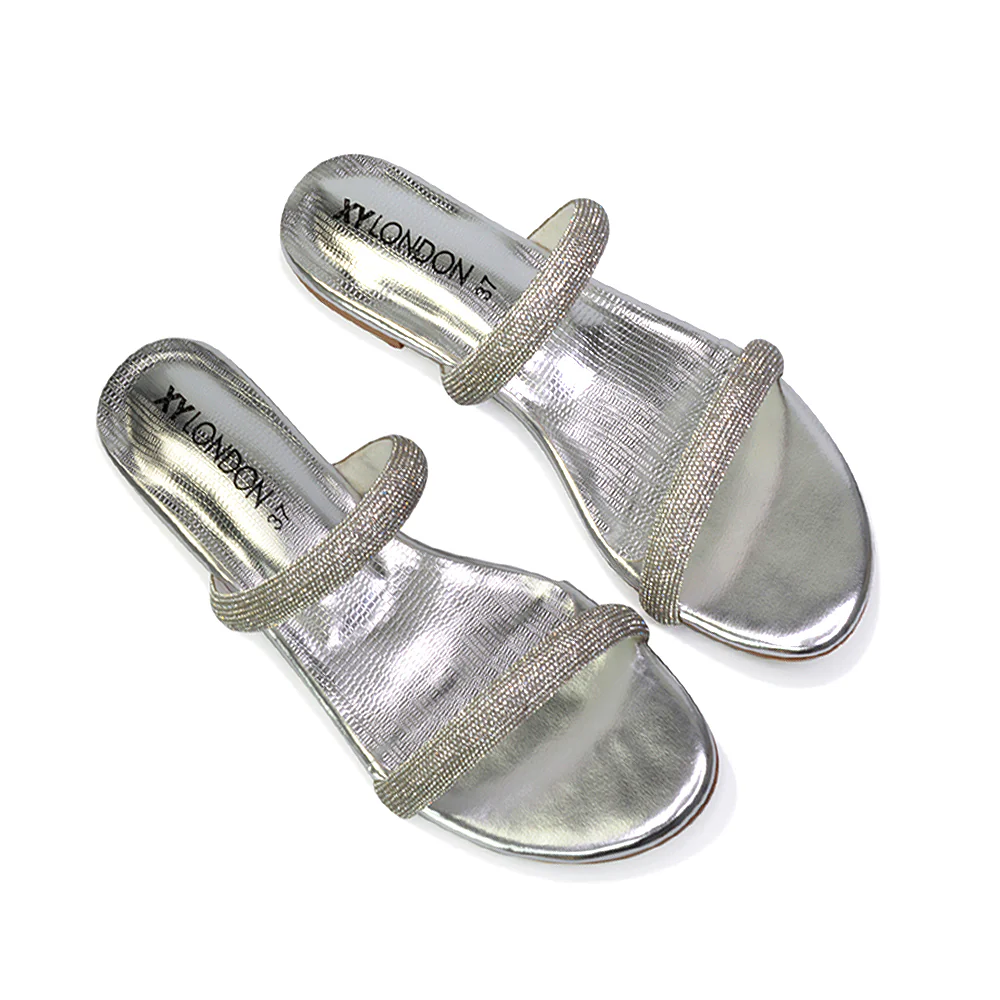 Hope Slip On Sparkly Bridal Shoes Summer Diamante Flat Sandals in Black - Image 29