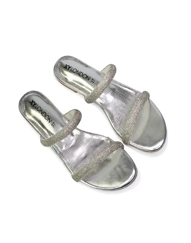Hope Slip On Sparkly Bridal Shoes Summer Diamante Flat Sandals in Black - Image 4
