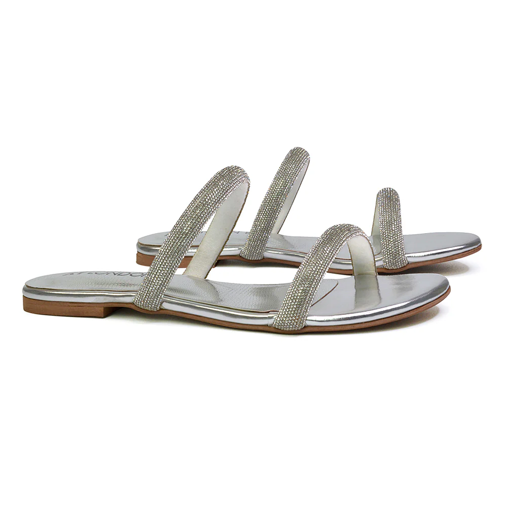 Hope Slip On Sparkly Bridal Shoes Summer Diamante Flat Sandals in Gold - Image 16