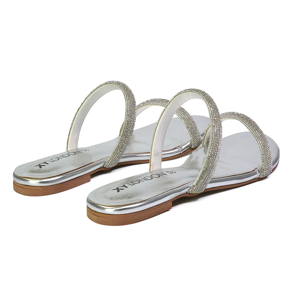 Hope Slip On Sparkly Bridal Shoes Summer Diamante Flat Sandals in Gold - Image 31