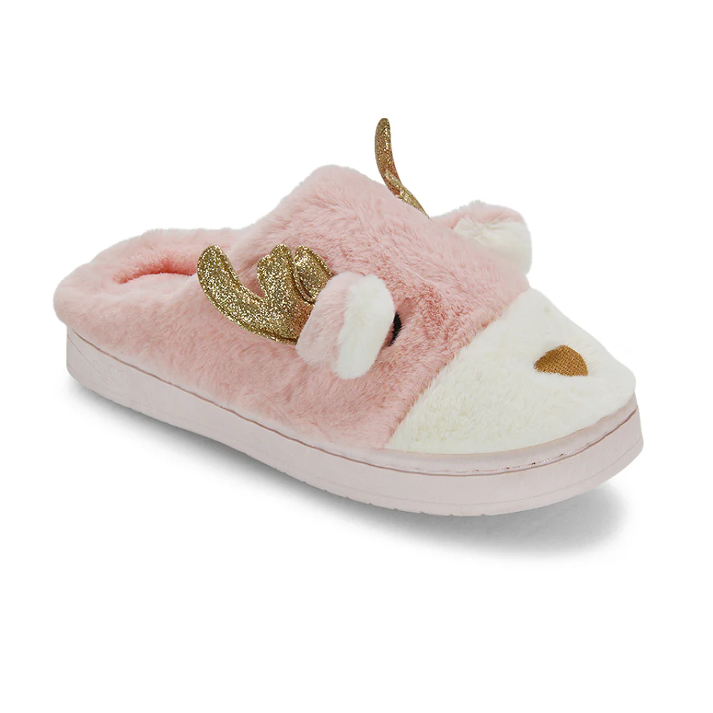 Immie Faux Fur Soft Fluffy Christmas Slip on Cosy Reindeer Slippers in Grey - Image 18