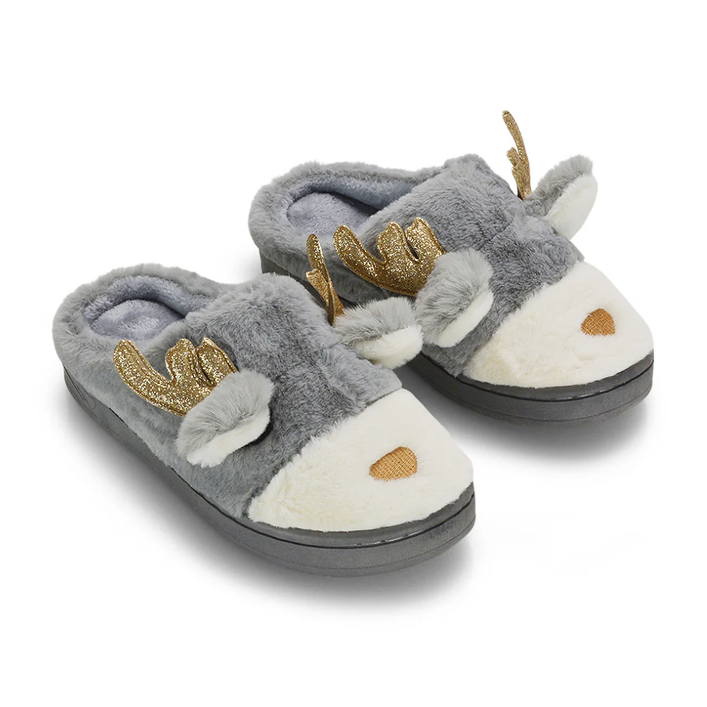 Immie Faux Fur Soft Fluffy Christmas Slip on Cosy Reindeer Slippers in Pink - Image 15