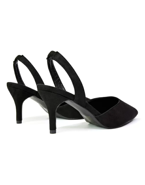 Imogen Pointed Toe Sling Back Stiletto Mid Heel Court Shoes in Black - Image 4